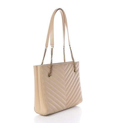 Saint Laurent Grain De Poudre Matelasse Chevron Medium Tribeca Shopping Bag Nude Powder 3 of 10