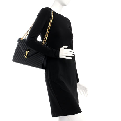 Saint Laurent Grain De Poudre Matelasse Chevron Large Monogram Satchel Black 2 of 12