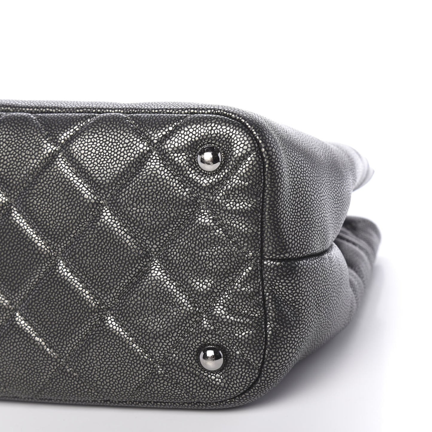 Metallic Caviar Quilted CC Timeless Tote Dark Silver