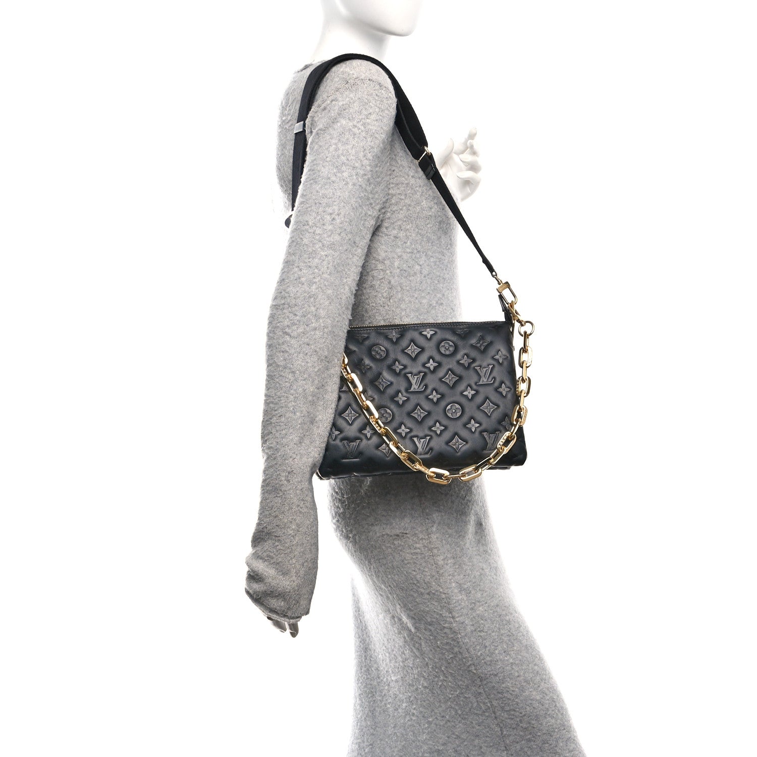 Louis Vuitton Lambskin Embossed Monogram Coussin PM Black 2 of 11
