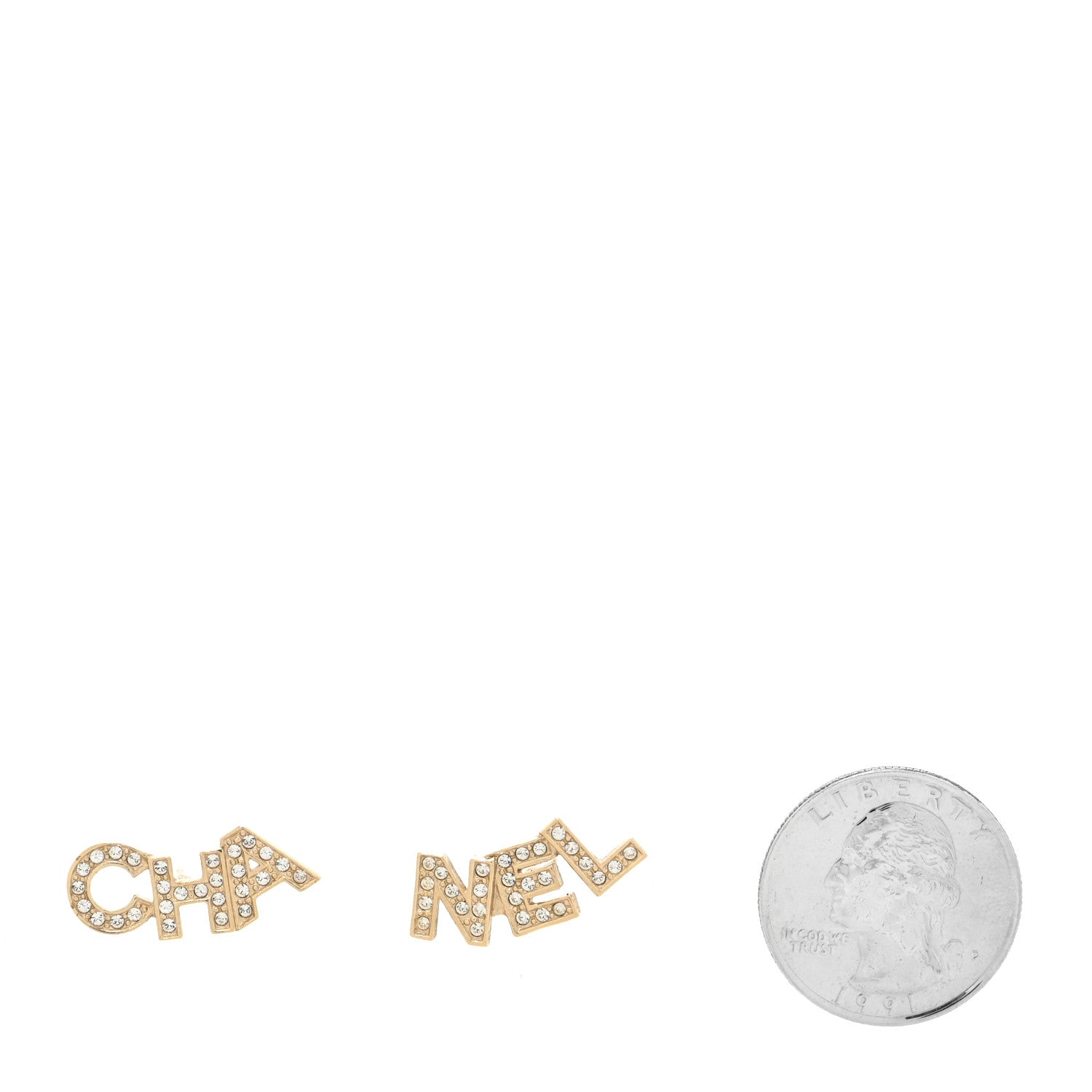 Chanel Crystal Pearl Signature Stud Earrings Gold 2 of 5