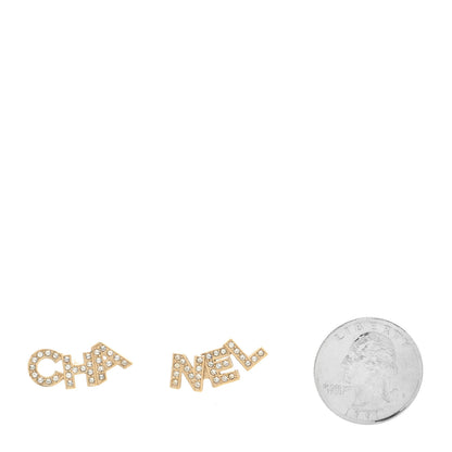 Chanel Crystal Pearl Signature Stud Earrings Gold 2 of 5