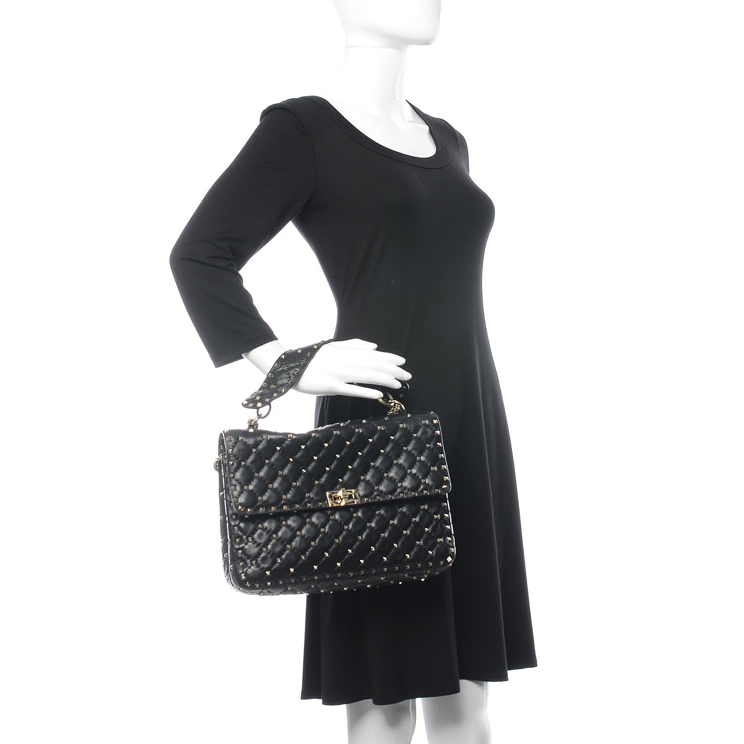 Valentino Garavani Lambskin Large Rockstud Spike Shoulder Bag Black 2 of 7