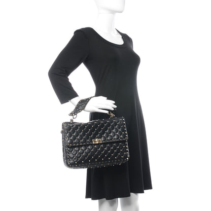Valentino Garavani Lambskin Large Rockstud Spike Shoulder Bag Black 2 of 7