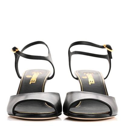 Chanel Lambskin Pearl CC Wedge Sandals 40 Black 3 of 10