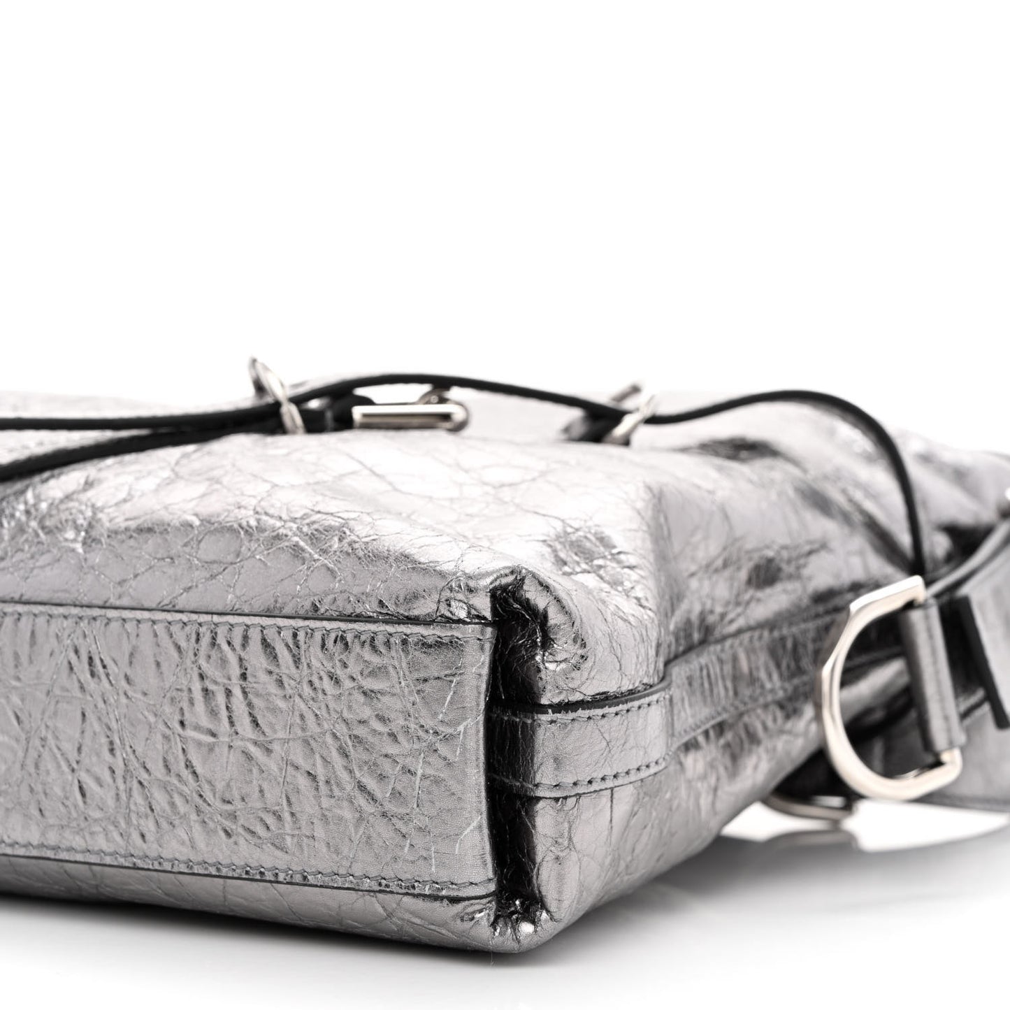 Metallic Calfskin Medium Voyou Bag Silver