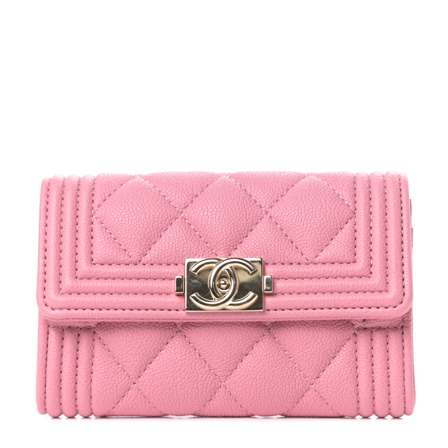 Chanel Caviar Quilted Boy Flap Card Holder Wallet Light Pink 1 of 7