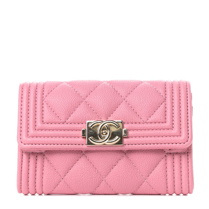 Chanel Caviar Quilted Boy Flap Card Holder Wallet Light Pink 1 of 7