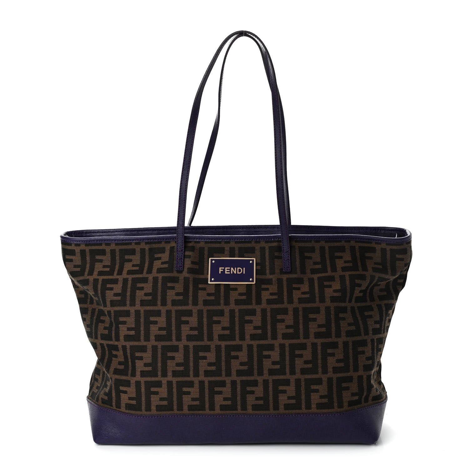 Fendi Zucca Vitello Elite Medium Roll Tote Tobacco Viola 1 of 4