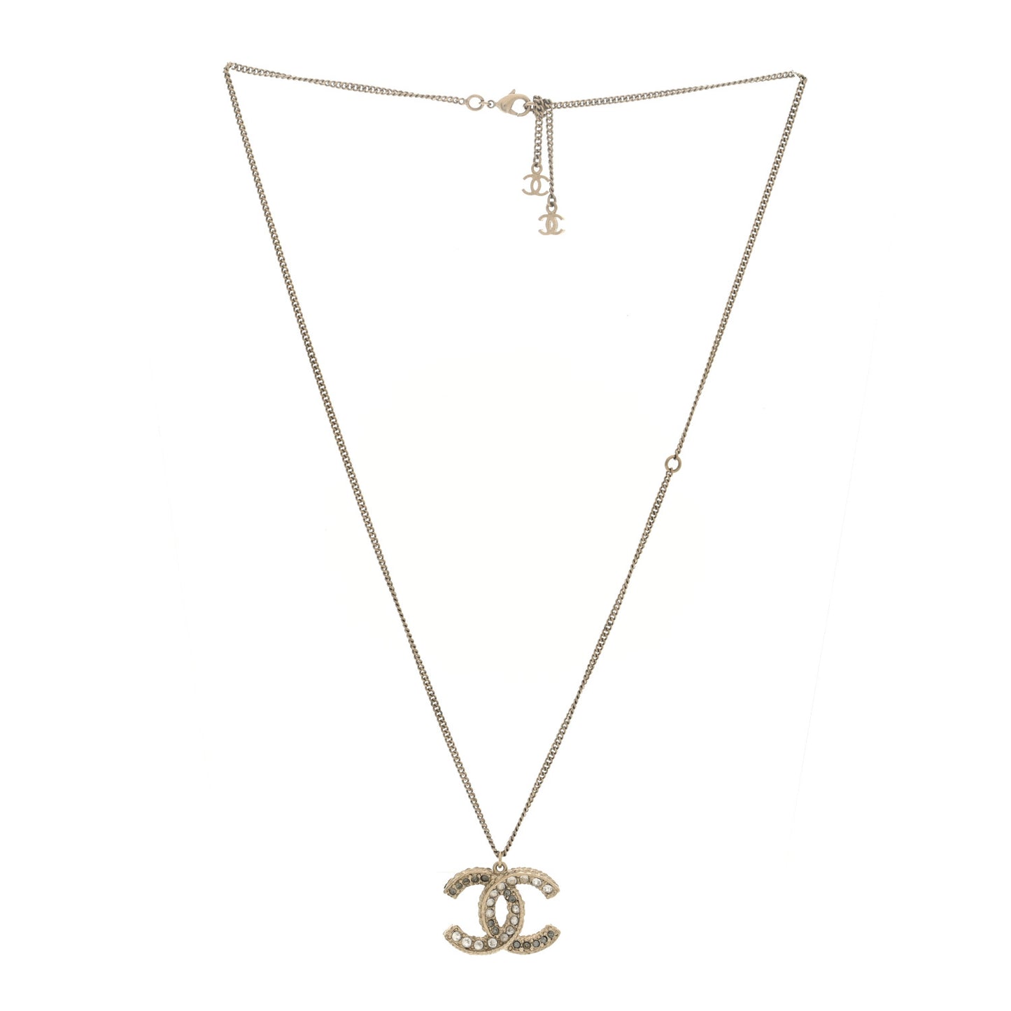 Crystal Enamel CC Necklace Light Gold