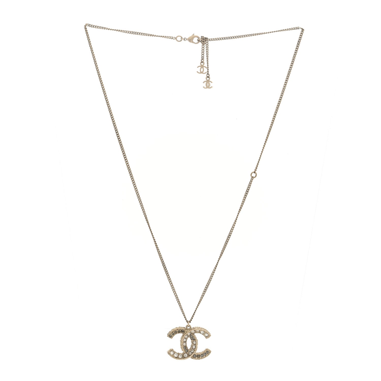 Chanel Crystal Enamel CC Necklace Light Gold 3 of 4