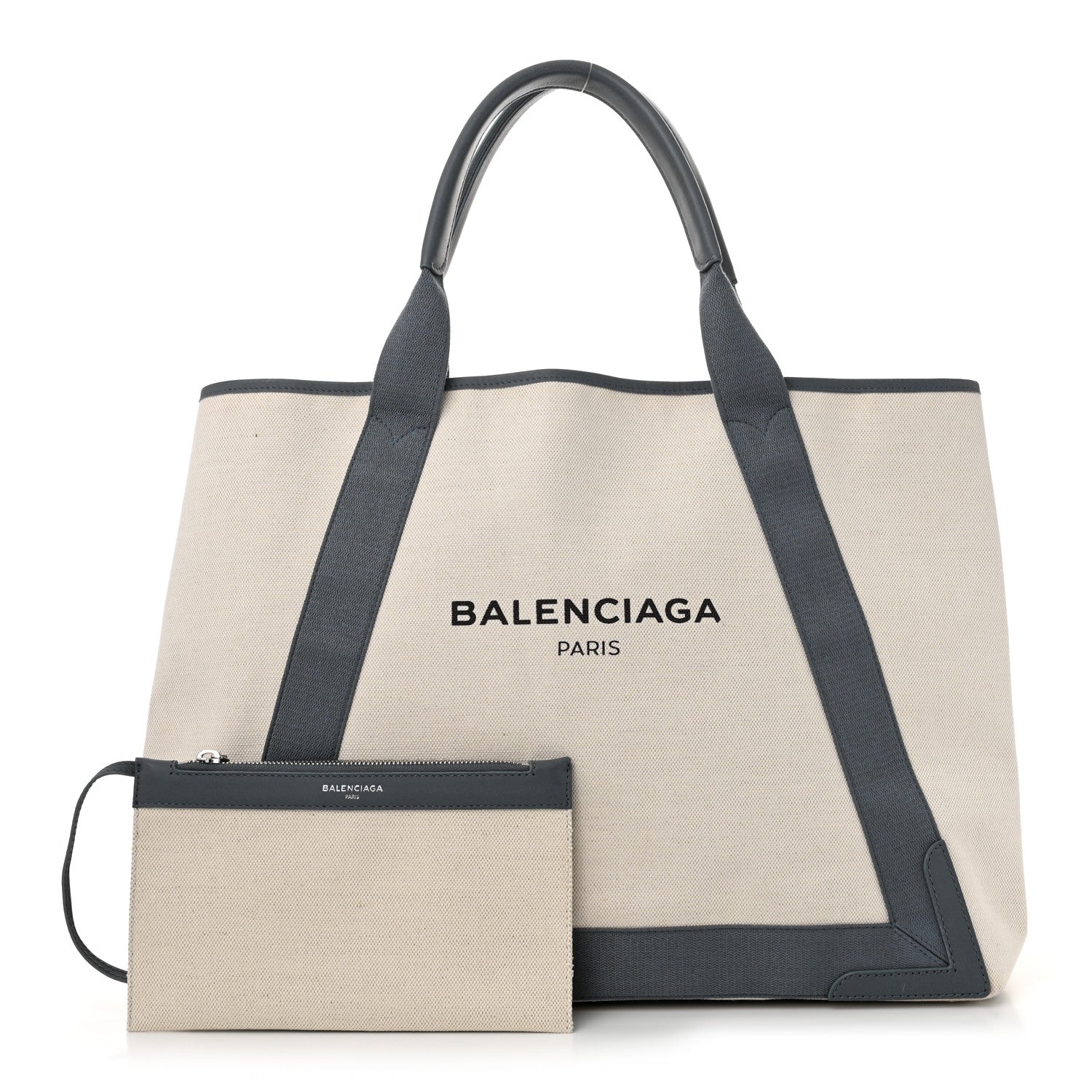 Balenciaga Cotton Canvas Calfskin M Navy Cabas Grey 3 of 11