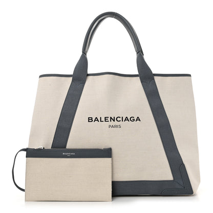 Balenciaga Cotton Canvas Calfskin M Navy Cabas Grey 3 of 11