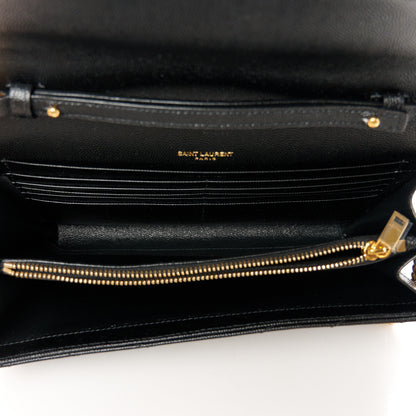Saint Laurent Grain De Poudre Matelasse Chevron Monogram Chain Wallet Black 5 of 9