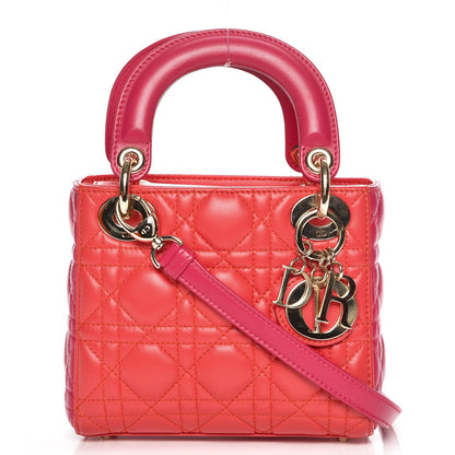 Christian Dior Lambskin Cannage Mini Bi-Color Lady Dior Orange Fuchsia 1 of 8