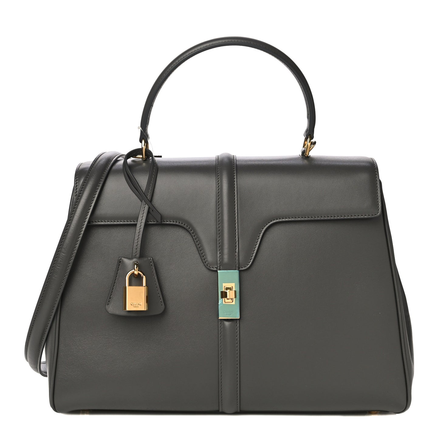 Satinated Calfskin Medium 16 Top Handle Bag Grey