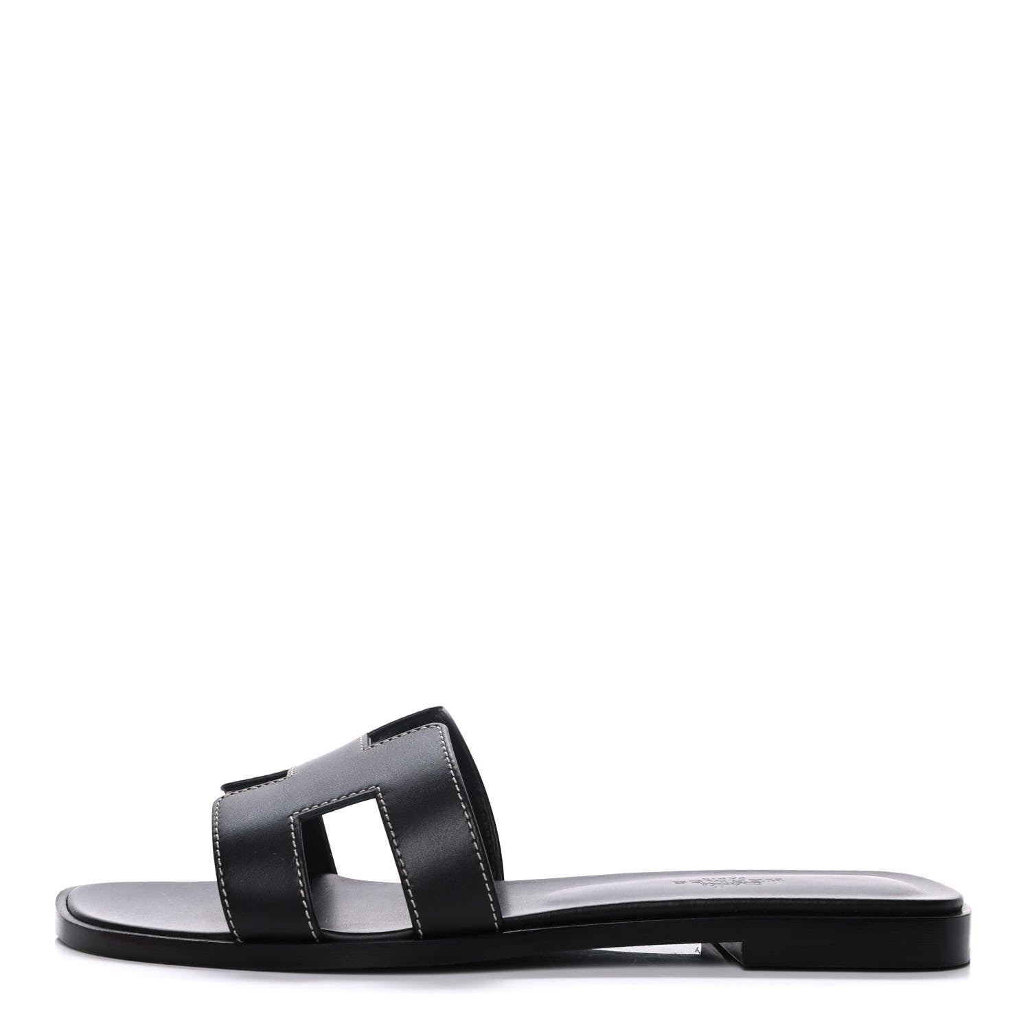 Hermes Box Calfskin Oran Sandals 36.5 Black 1 of 10