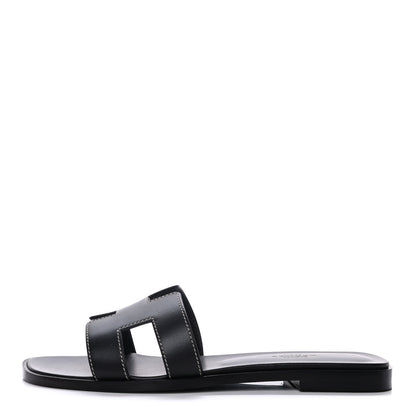 Hermes Box Calfskin Oran Sandals 36.5 Black 1 of 10