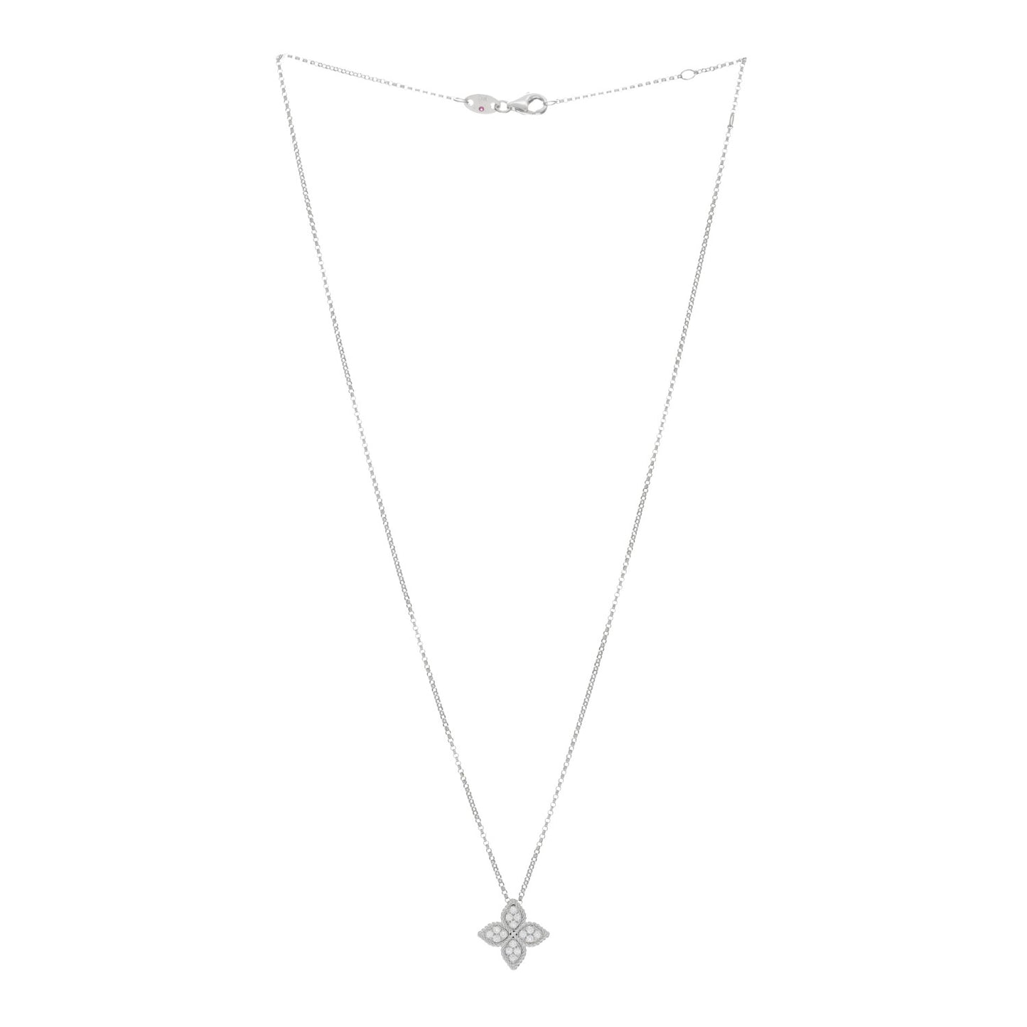 18K White Gold Diamond Medium Princess Flower Pendant Necklace
