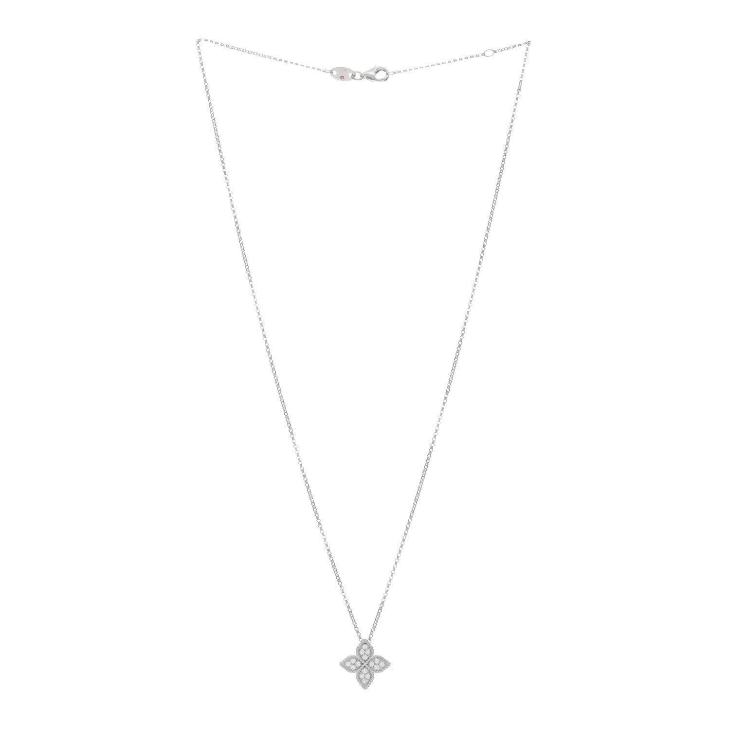 Roberto Coin 18K White Gold Diamond Medium Princess Flower Pendant Necklace 2 of 4