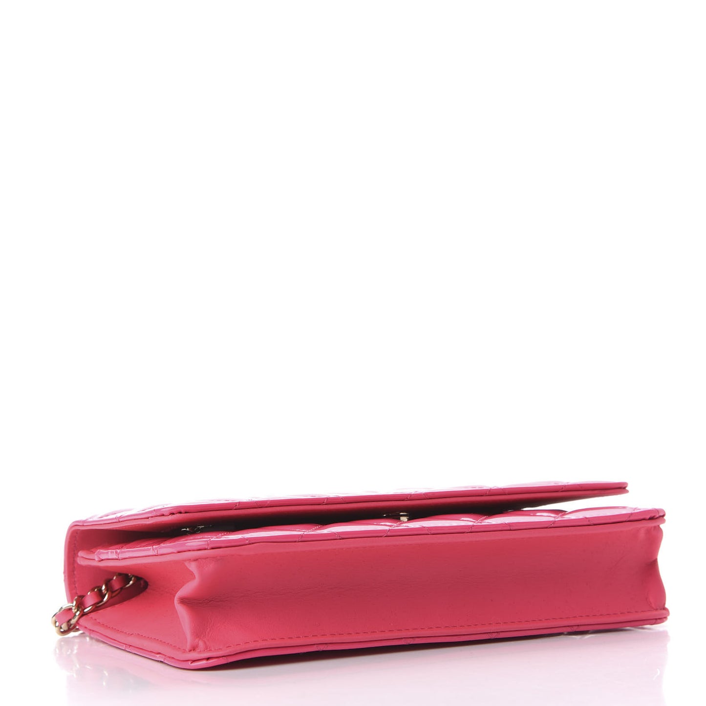 Patent Calfskin Quilted Wallet On Chain WOC Pink