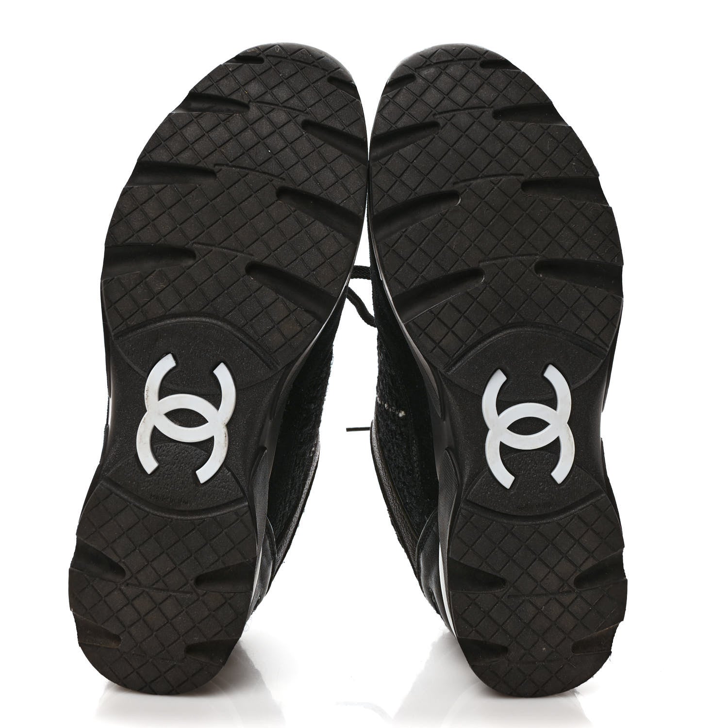 Chanel Tweed Suede Goatskin CC Sneakers 40 Black White 5 of 8