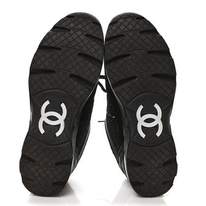 Chanel Tweed Suede Goatskin CC Sneakers 40 Black White 5 of 8