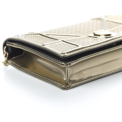Christian Dior Metallic Patent Micro-Cannage Diorama Wallet on Chain Pouch Gold 6 of 9