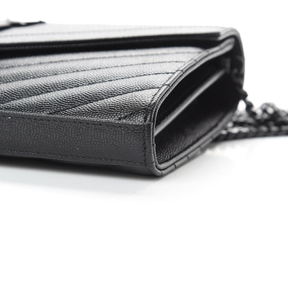 Saint Laurent Grain De Poudre Matelasse Chevron Monogram Chain Wallet Black 10 of 11