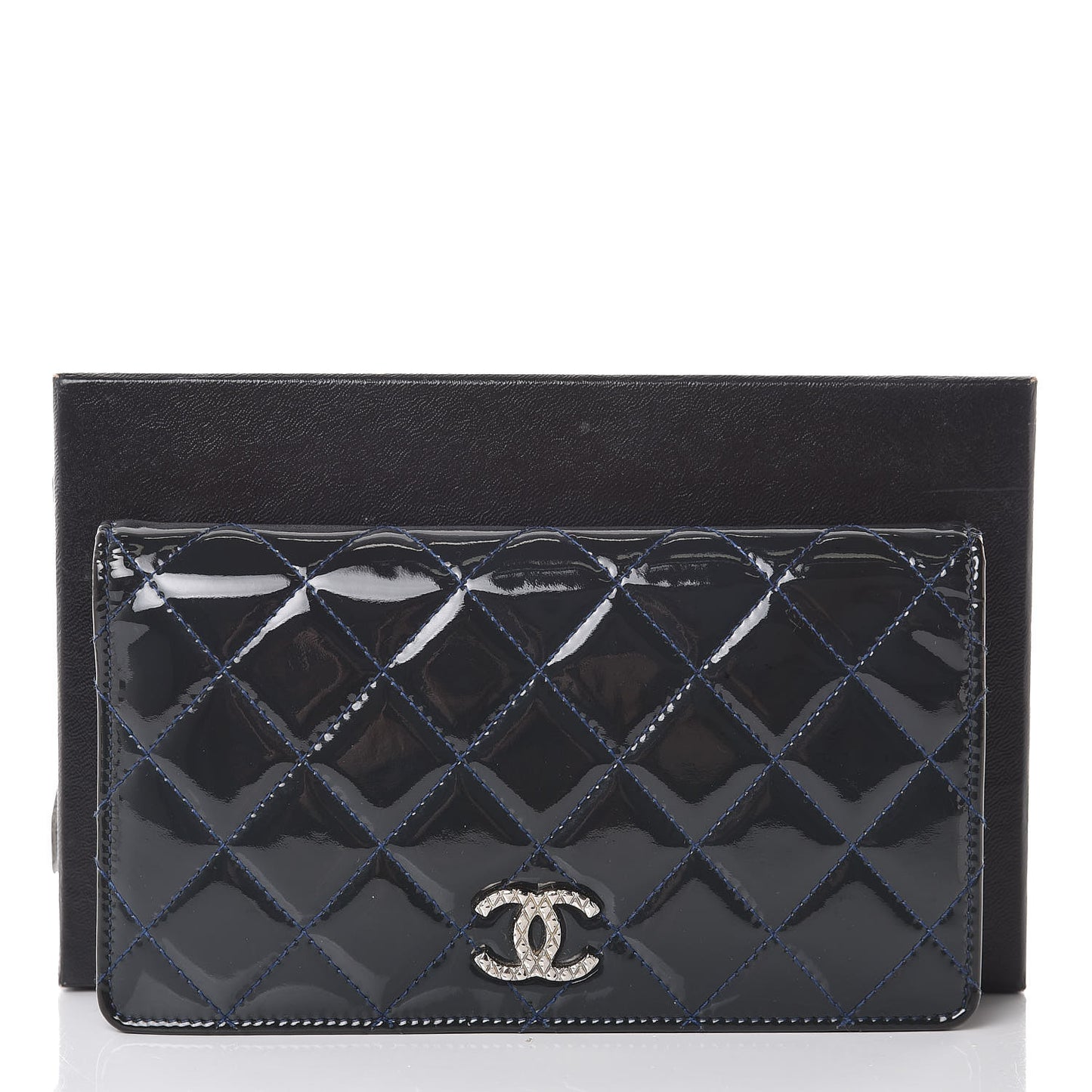Patent Quilted Brilliant Yen Wallet Blue Fonce