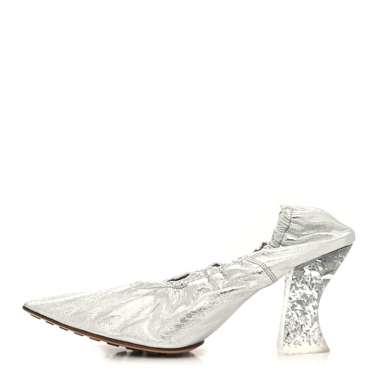 Metallic Crushed Nappa Glitter Plexiglass Almond Pumps 37 Silver