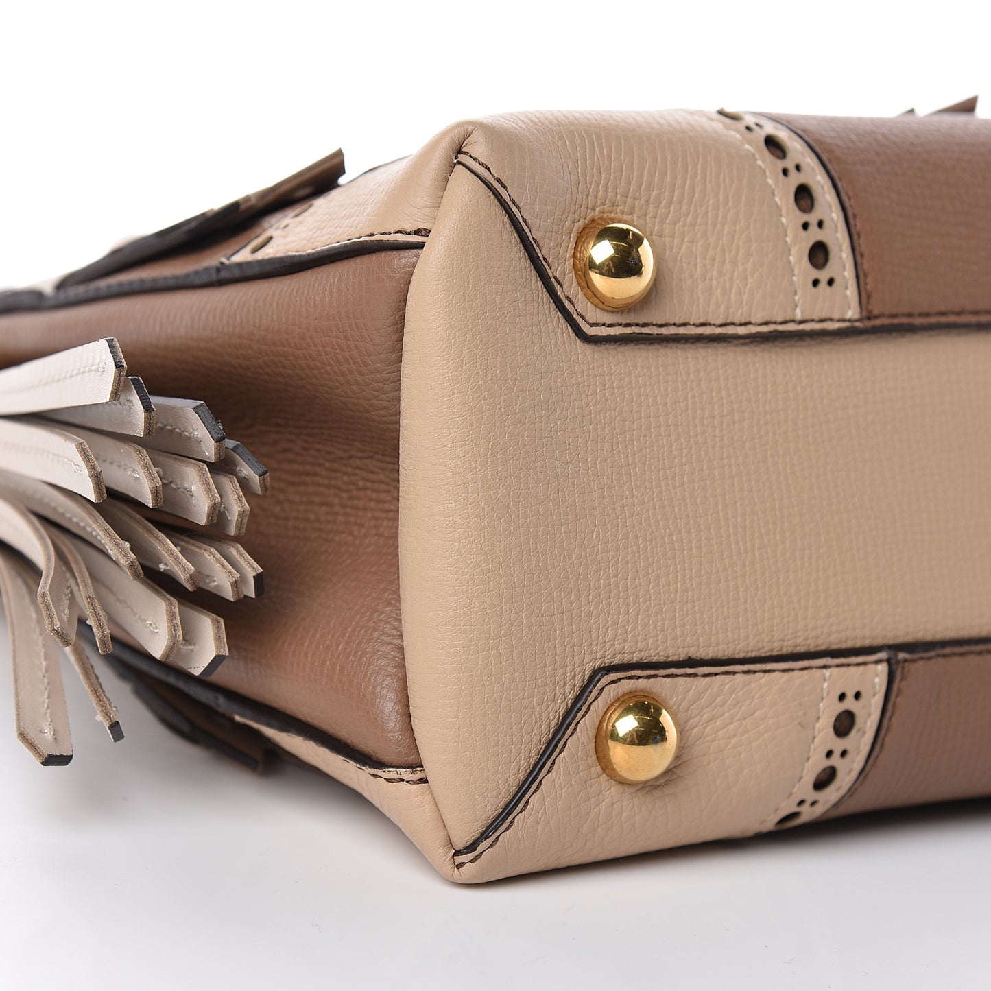 Calfskin Broguing Small Banner Tote Chino Multicolor