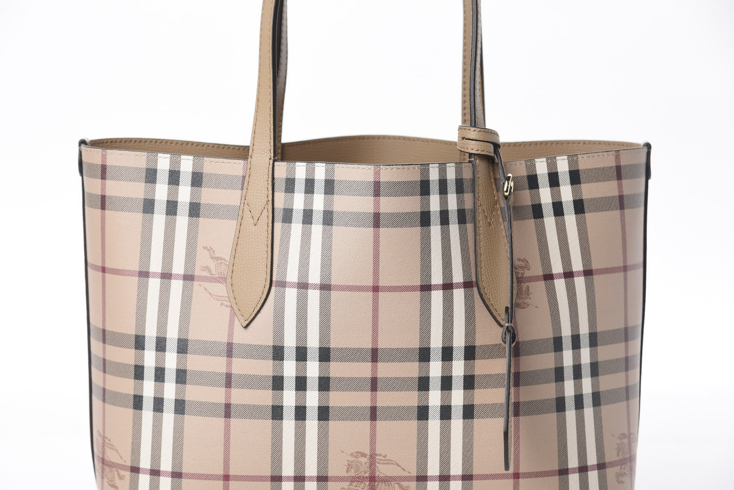 Burberry Grainy Calfskin Haymarket Check Small Reversible Tote Mid Camel 12 of 14