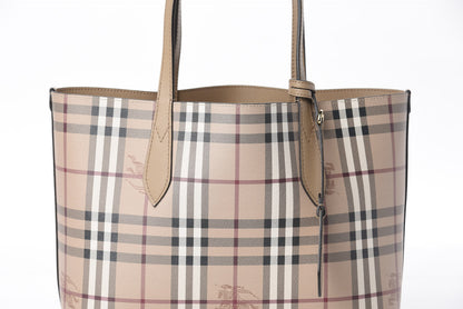 Burberry Grainy Calfskin Haymarket Check Small Reversible Tote Mid Camel 12 of 14