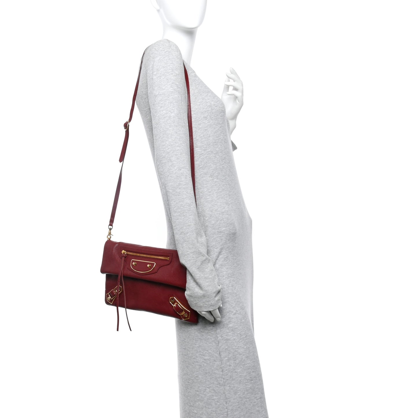 Chevre Gold Metallic Edge Hardware Envelope Clutch Bordeaux