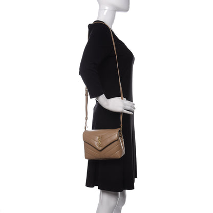 Saint Laurent Calfskin Y Quilted Monogram Toy Loulou Crossbody Bag Latte 2 of 11