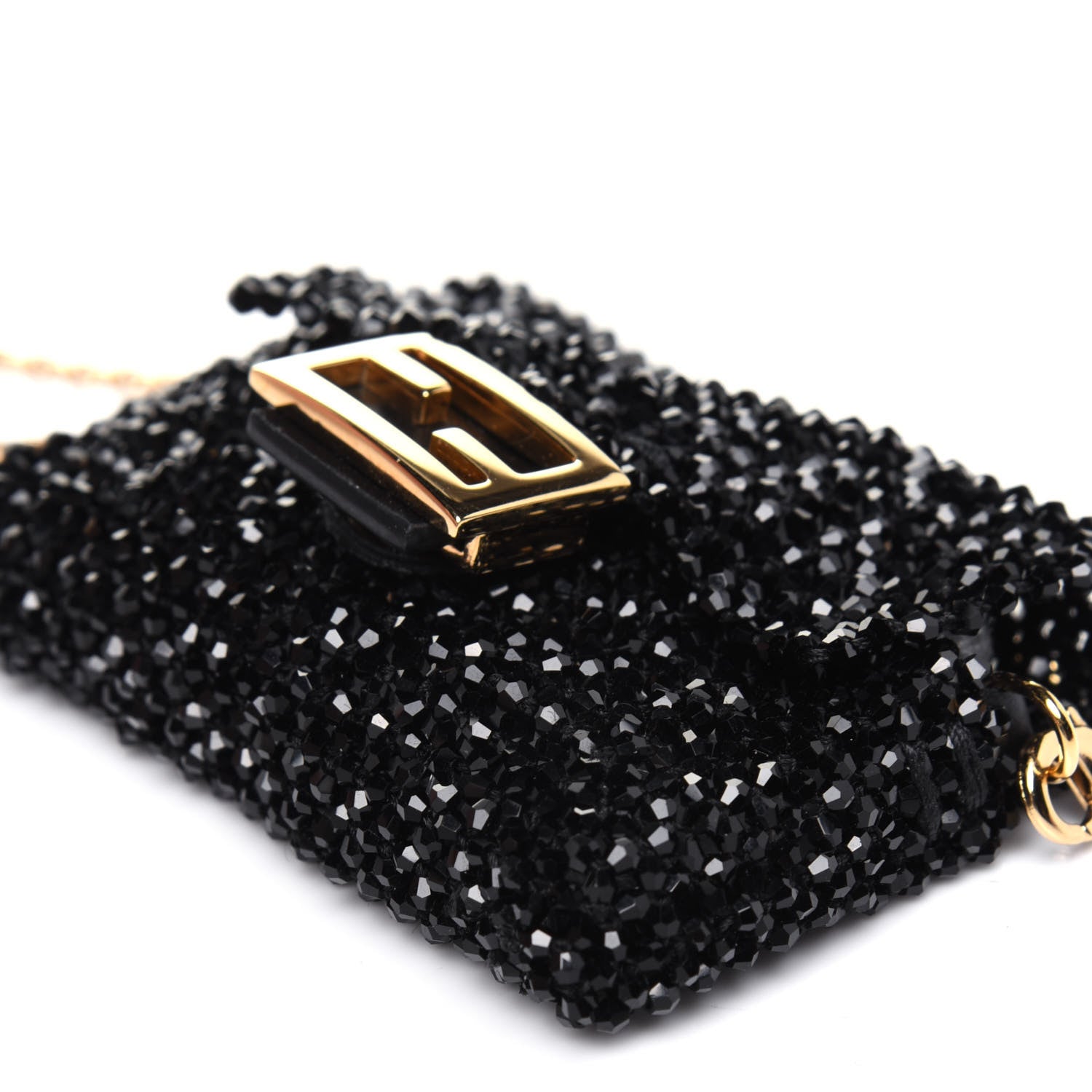 Fendi Crystal Vitello King Beaded Mini Pico Baguette Charm Black 10 of 13