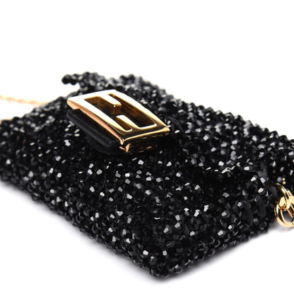 Fendi Crystal Vitello King Beaded Mini Pico Baguette Charm Black 10 of 13