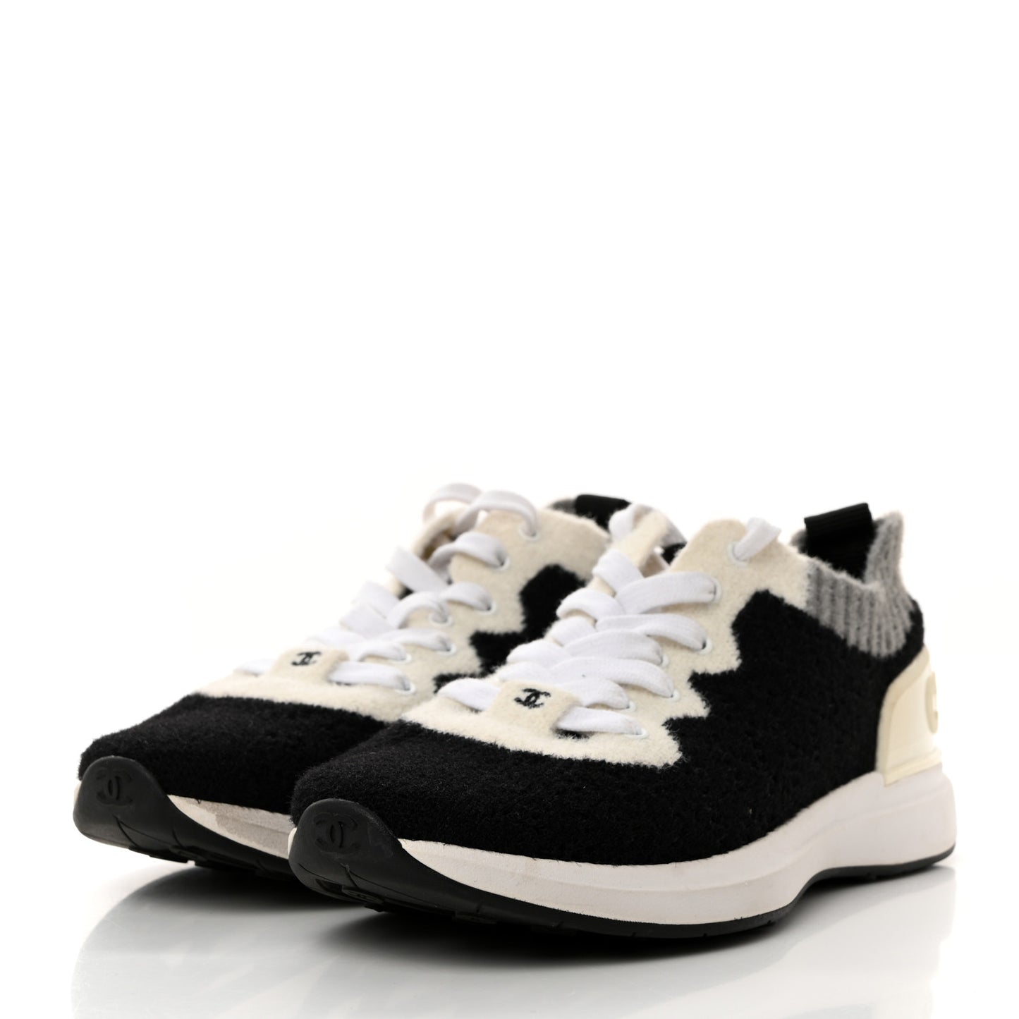 Mixed Fabrics Knit Sneakers 37.5 Black Grey White