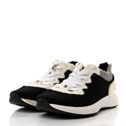 Chanel Mixed Fabrics Knit Sneakers 37.5 Black Grey White 3 of 8