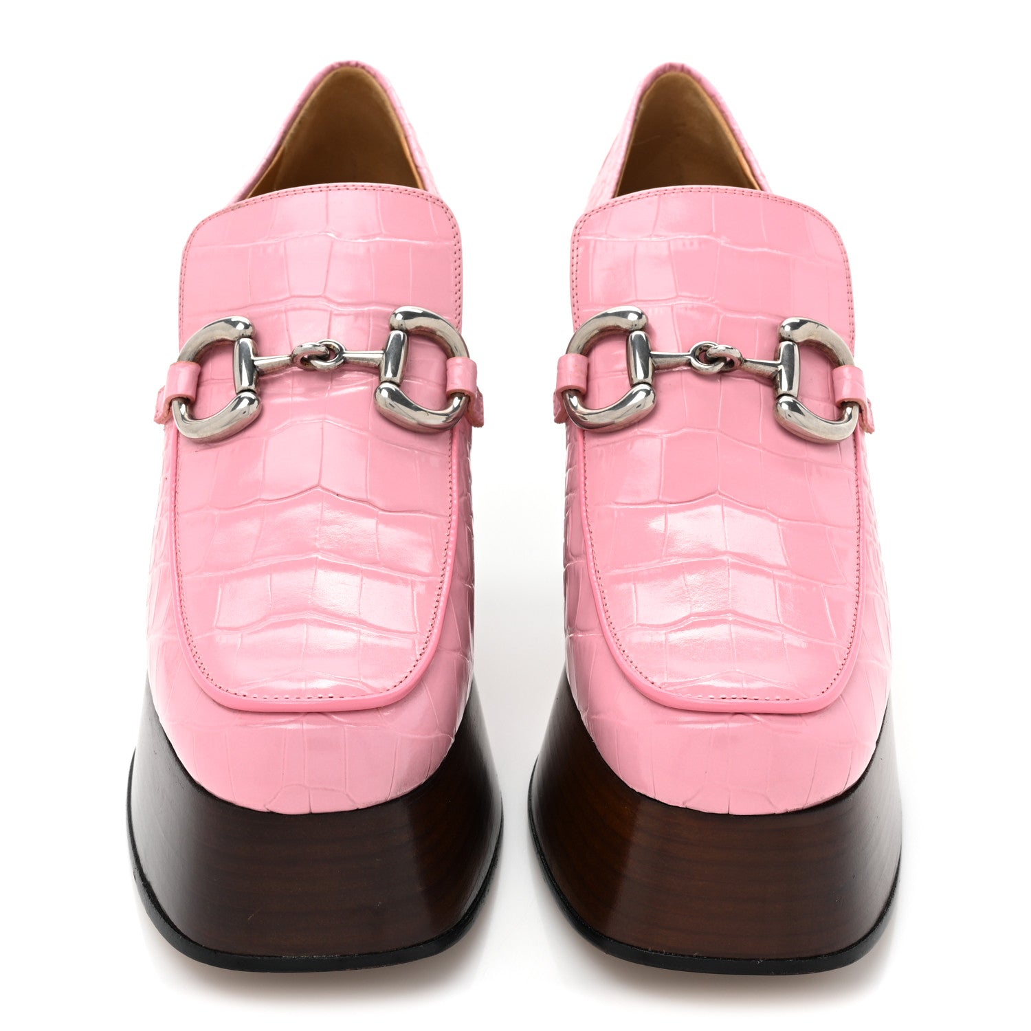 Gucci Croco Calf Lux Granada Kid Horsebit Platform Loafers 38 Butterfly Pink 2 of 14