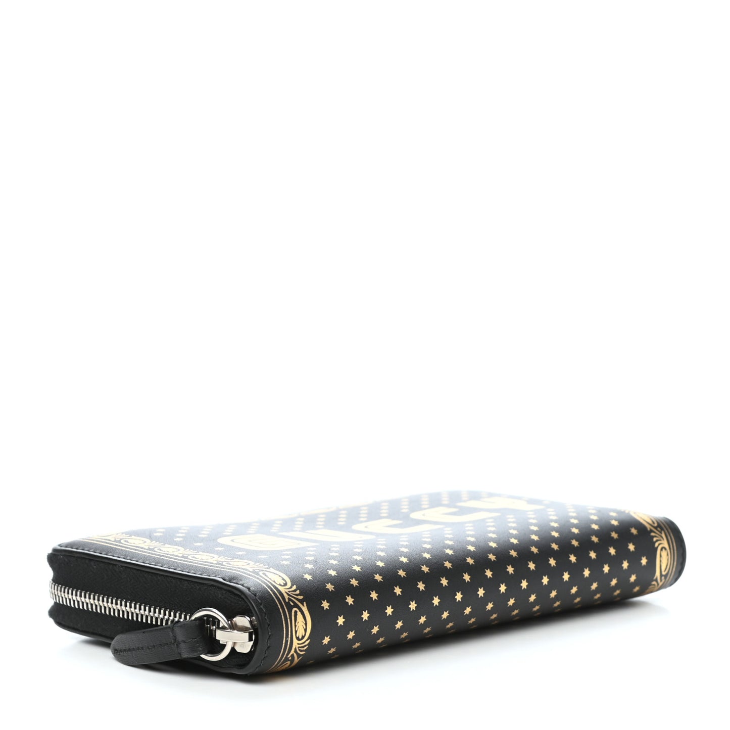 X SEGA Calfskin GUCCY Stars Zip Around Wallet Black Gold