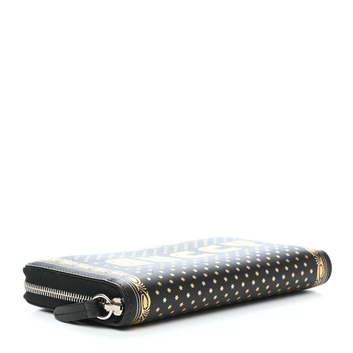 Gucci X SEGA Calfskin GUCCY Stars Zip Around Wallet Black Gold 3 of 7