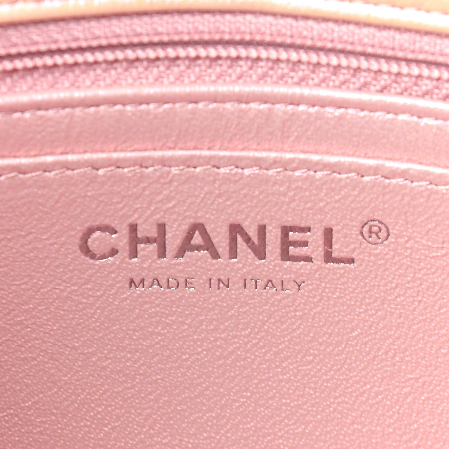 Iridescent Calfskin Quilted Mini Rectangular Flap Pink