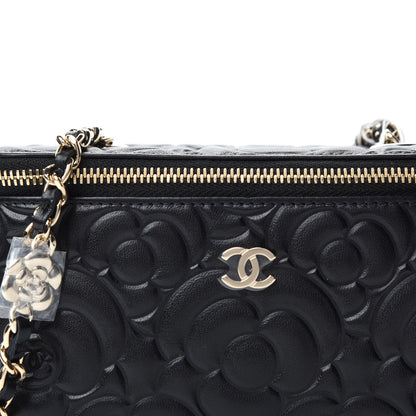 Chanel Lambskin Camellia Embossed Small Vanity Case With Chain Black 10 of 11