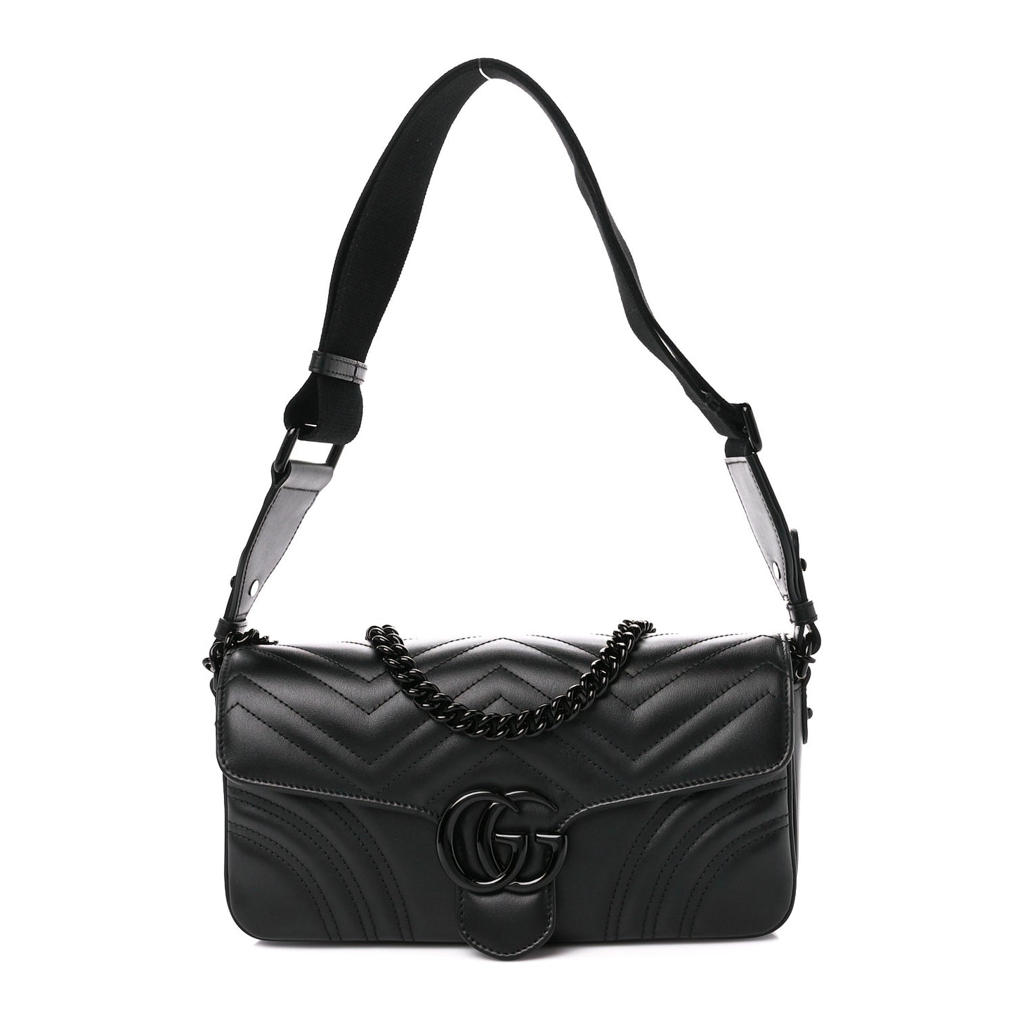 Calfskin Matelasse Monochrome GG Marmont Crossbody Shoulder Bag Black