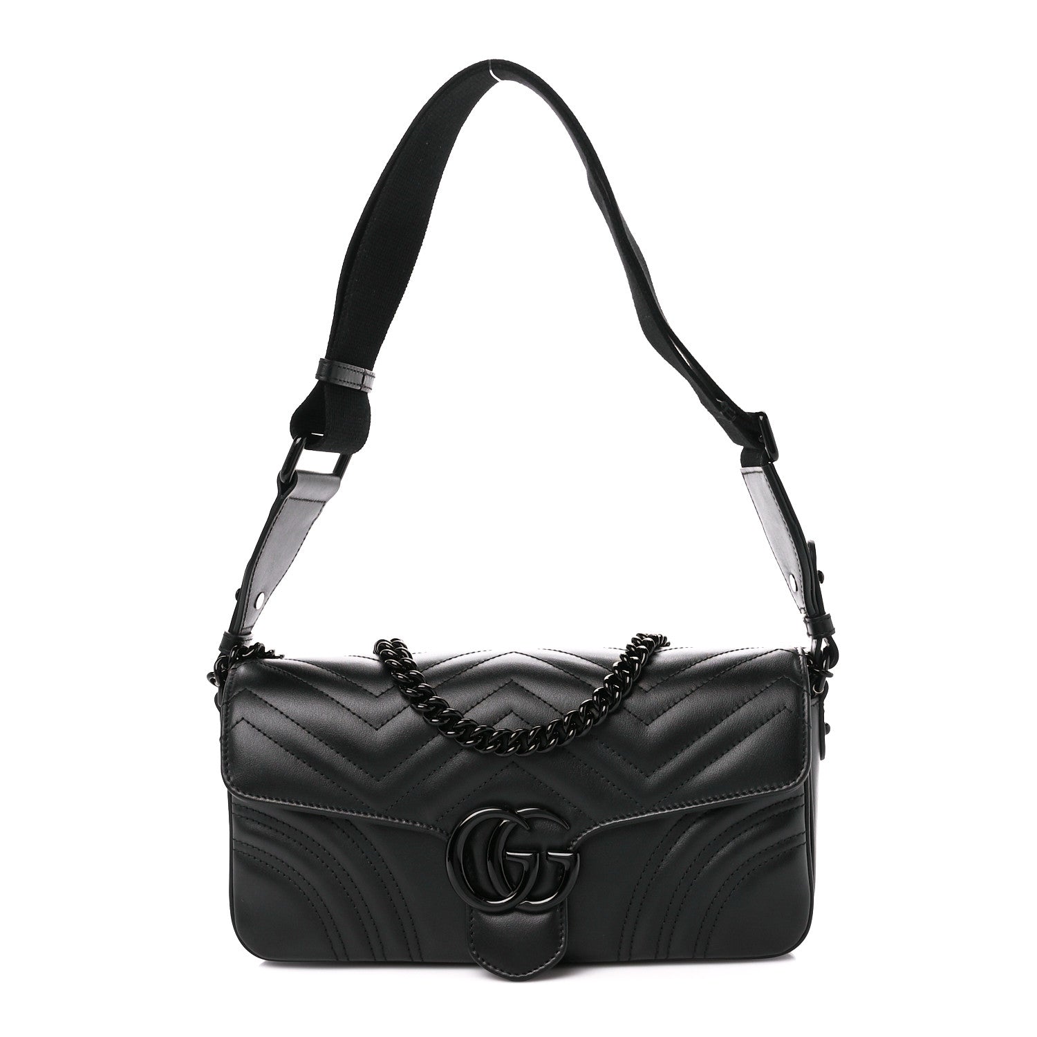 Gucci Calfskin Matelasse Monochrome GG Marmont Crossbody Shoulder Bag Black 1 of 12