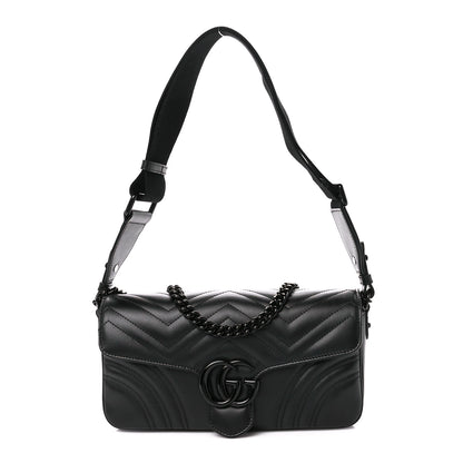 Gucci Calfskin Matelasse Monochrome GG Marmont Crossbody Shoulder Bag Black 1 of 12