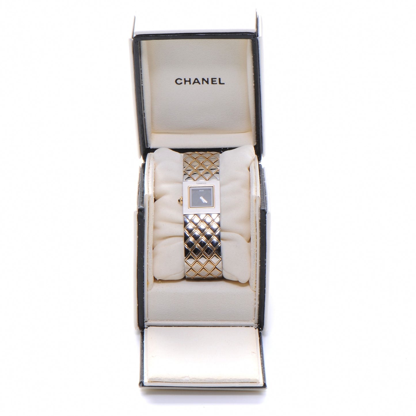 Stainless Steel 19mm Quilted Matelasse Quartz Watch Black Gold