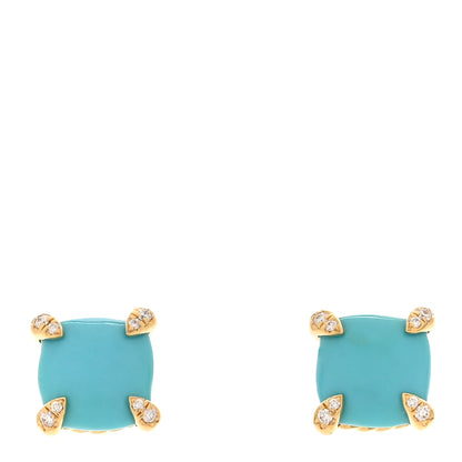 David Yurman 18K Yellow Gold Diamond Turquoise 8mm Chatelaine Earrings 1 of 4
